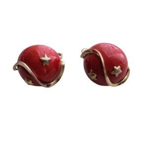 Vintage Round Red Coro Gold Star Earrings